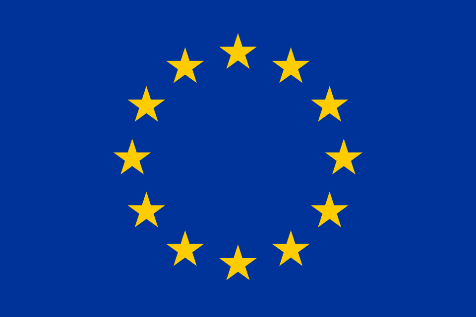 Bandeira da União Europeia, azul com doze estrelas douradas em círculo